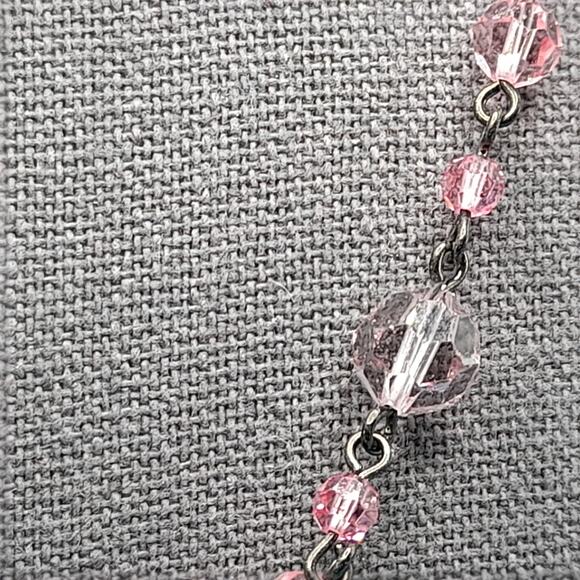 Vintage Pink Crystal Bead Wire Wrapped Necklace, Pink Beads, 34 Inches - Picture 3 of 10